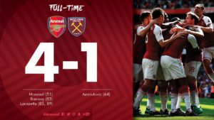 VIDEO: Arsenal vs West Ham 4-1 – Highlights & Goals