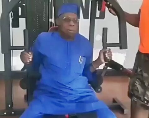 VIDEO: 81-year-old Ex President, Obasanjo Showing-off In A Gym (Watch)