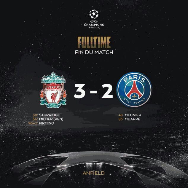 Liverpool 3 vs 2 Paris Saint Germain (Champions League) - Highlights & Goals