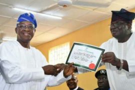 INEC Presents Certificate Of Return To Oyetola As Osun State Governor-elect