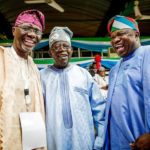 Tinubu, Governor Ambode And Sanwo-Olu ALL SMILES As They Meet At The APC Convention