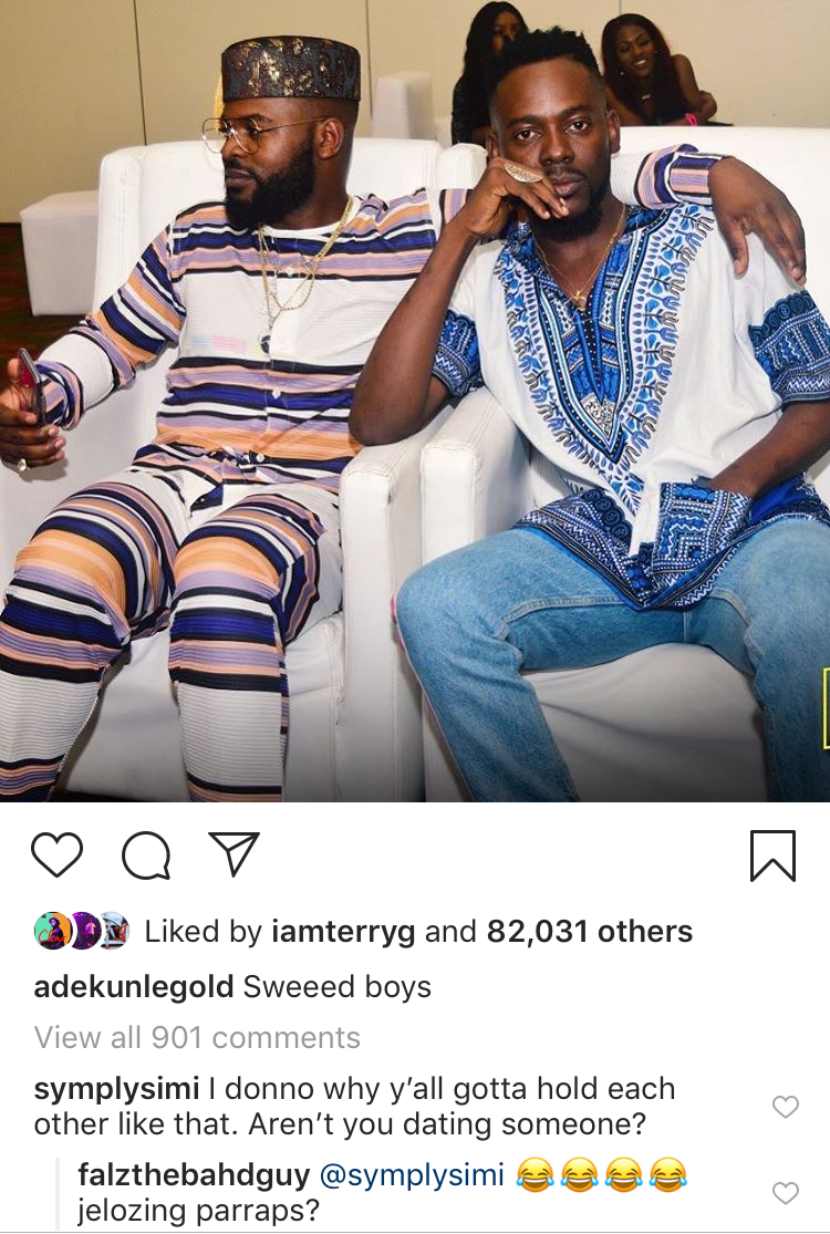 Simi Reacts To Photo Of Falz And Adekunle Gold Holding Each Other