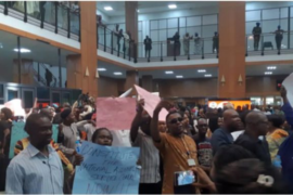Video: Protesters Block Senators From Entering National Assembly Over Unpaid Salaries