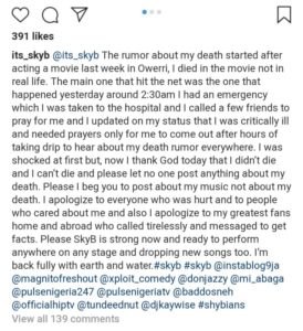 Sky B Cries Out, Debunks The Rumour Of His Death