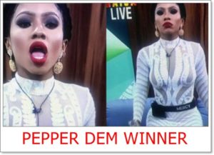 #BBNaija: Mercy Emerges Winner Of ‘Pepper Dem’ Edition (Video)