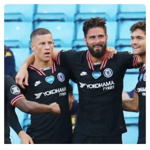 Giroud, Alonso, others celebrating goal in Aston Villa vs Chelsea match