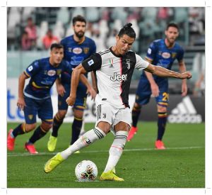 Ronaldo in penalty action in Juventus vs Lecce match