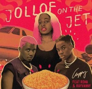 A song by DJ Cuppy ft. Rema, Rayvanny titled Jollof On The Jet