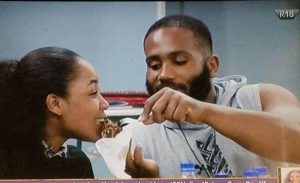 Kiddywaya feeding Erica before the BBNaija Lockdown party