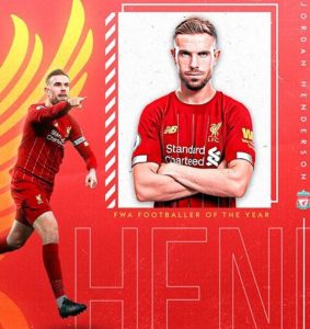 Liverpool Cpatain, Jordan Henderson As EPL Footballer Of The Year Award