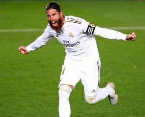 Sergio Ramos celebrate his winning goal in real madrid vs getafe match