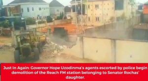 Imo Govt Demolish Part Of Reach FM Belongs To Rochas Okorocha's Daughter (Video)