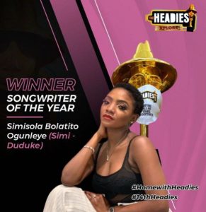 Simi songwriter of the year for 14th Headies awards