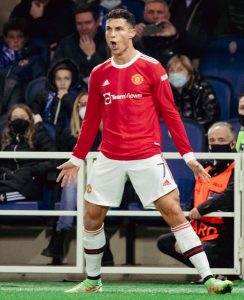 Cristiano Ronaldo celebrating his Man United late equalizing goal against Atalanta