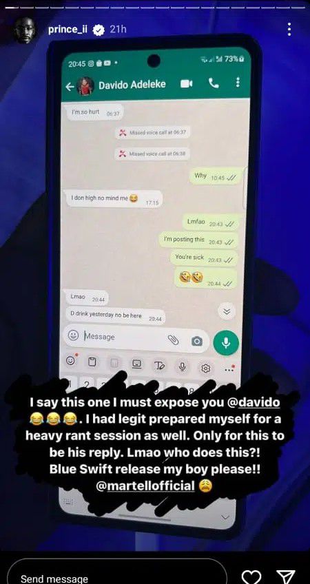 Davido's Lawyer, Bobo Ajudua Leaks Chat With Singer