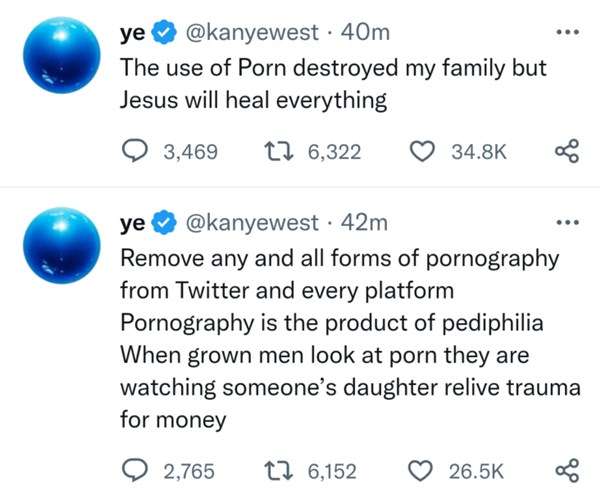 kanye West post about his family and porn