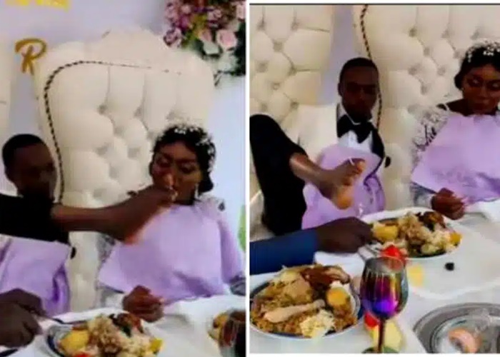 Video Of Groom Feeding Bride With His Leg Goes Viral [Watch]
