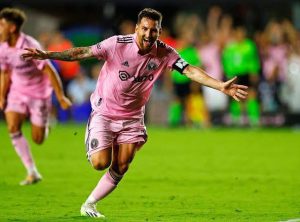 Messi celebrating his goal during Cruz Azul vs Inter Miami's match 