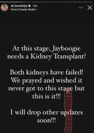 Jay Boogie Kidney problem 