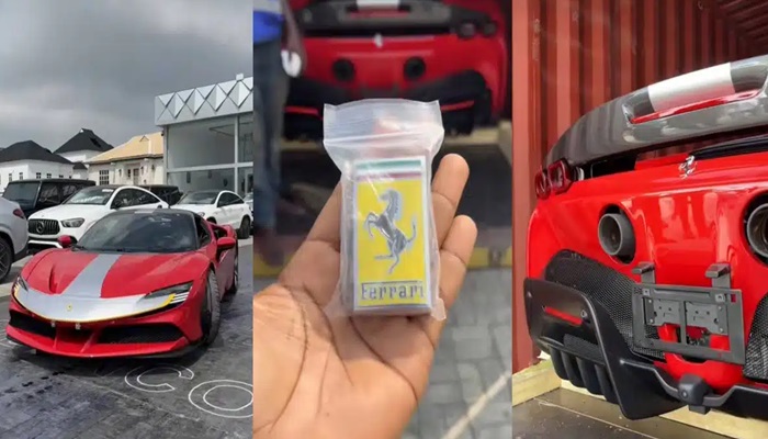 “Paid Almost 400 Million To Clear It” – Nigerian Man Shows Off Imported 1Billion Naira Ferrari Car (Video)