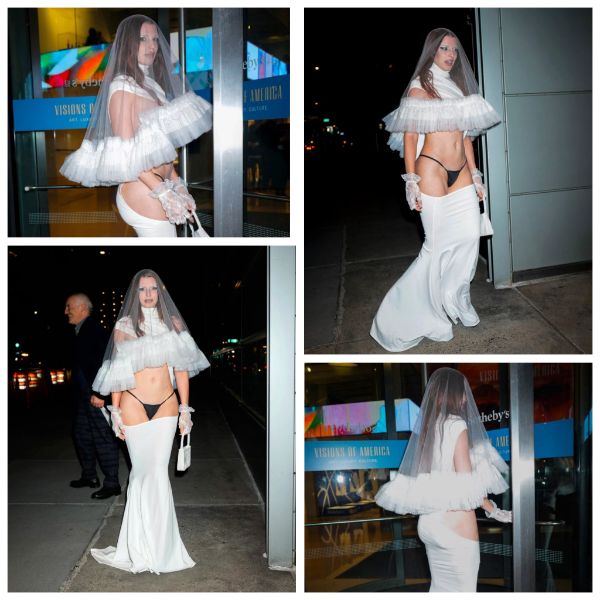 Julia Fox Shocks in Wild Cutout Wedding Dress with Exposed Underwear (Video)