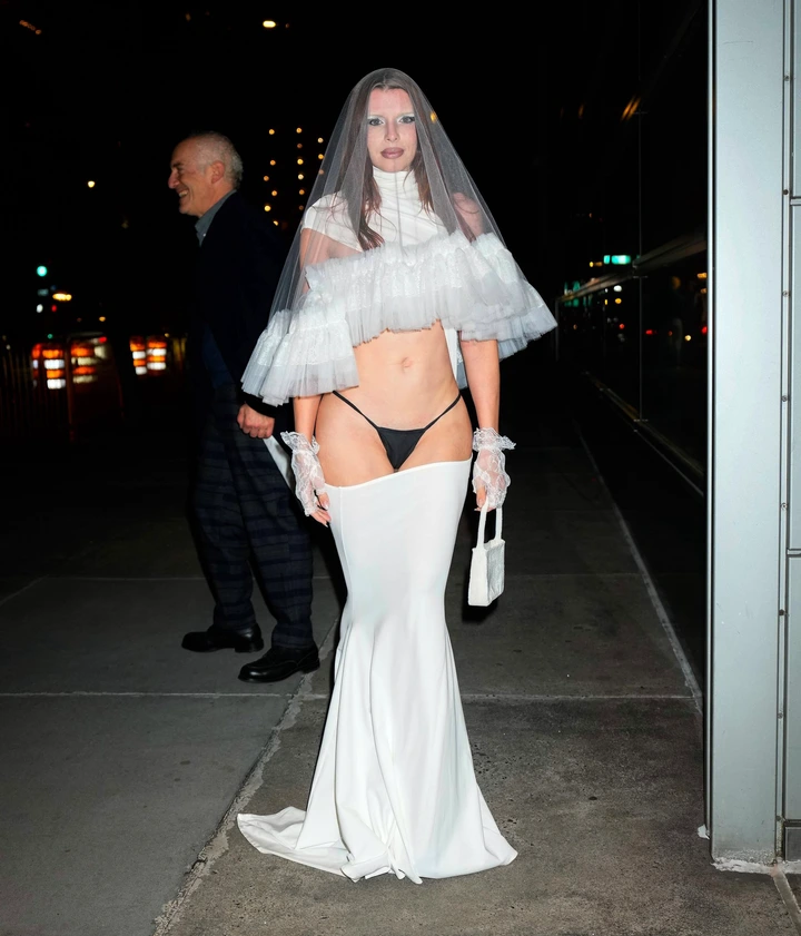 Julia Fox Shocks in Wild Cutout Wedding Dress with Exposed Underwear (Video)