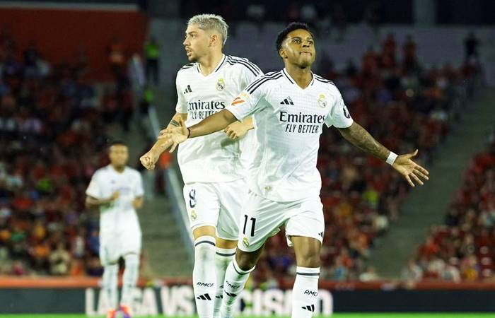 Rodrigo celebrating his opening goal in Mallorca vs Real Madrid's match