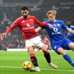 Bruno Fernande in action in Manchester United vs Leicester City match